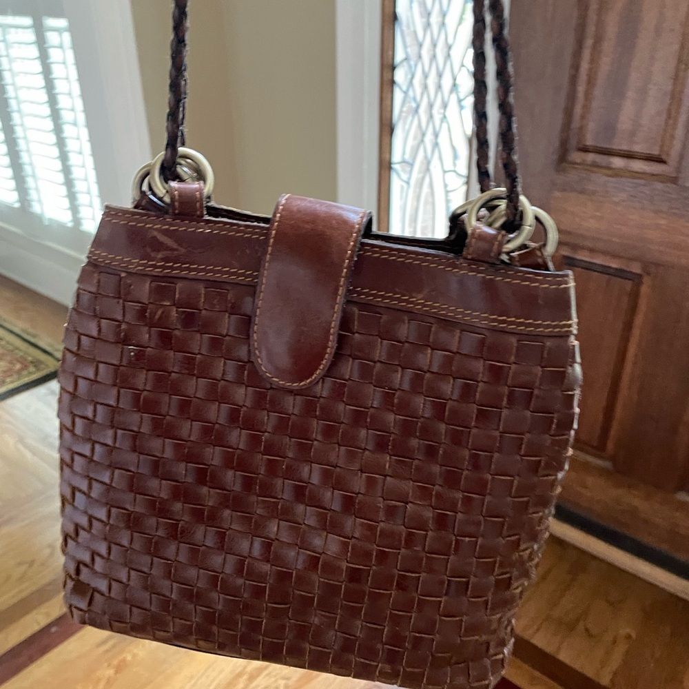 Patricia Nash Brown Woven Leather Shoulder Bag